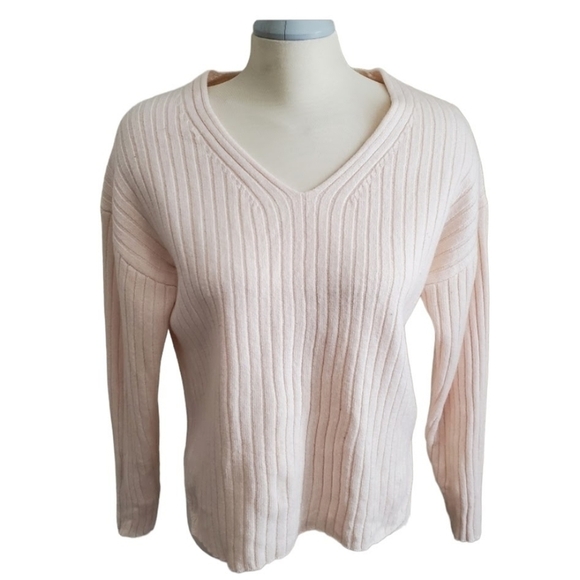 ARITZIA-WILFRED Free 100% Wool V-Neck Cream Knit Sweater Size Small - Picture 1 of 10